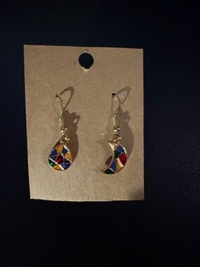 Gold Multicolor Crescent & Teardrop Earrings - Women Jewelry